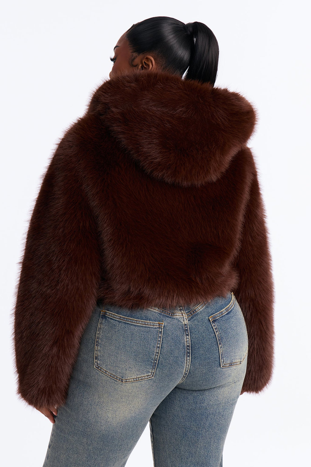 Soft Love Faux Fur Cropped Coat - Chocolate/Combo
