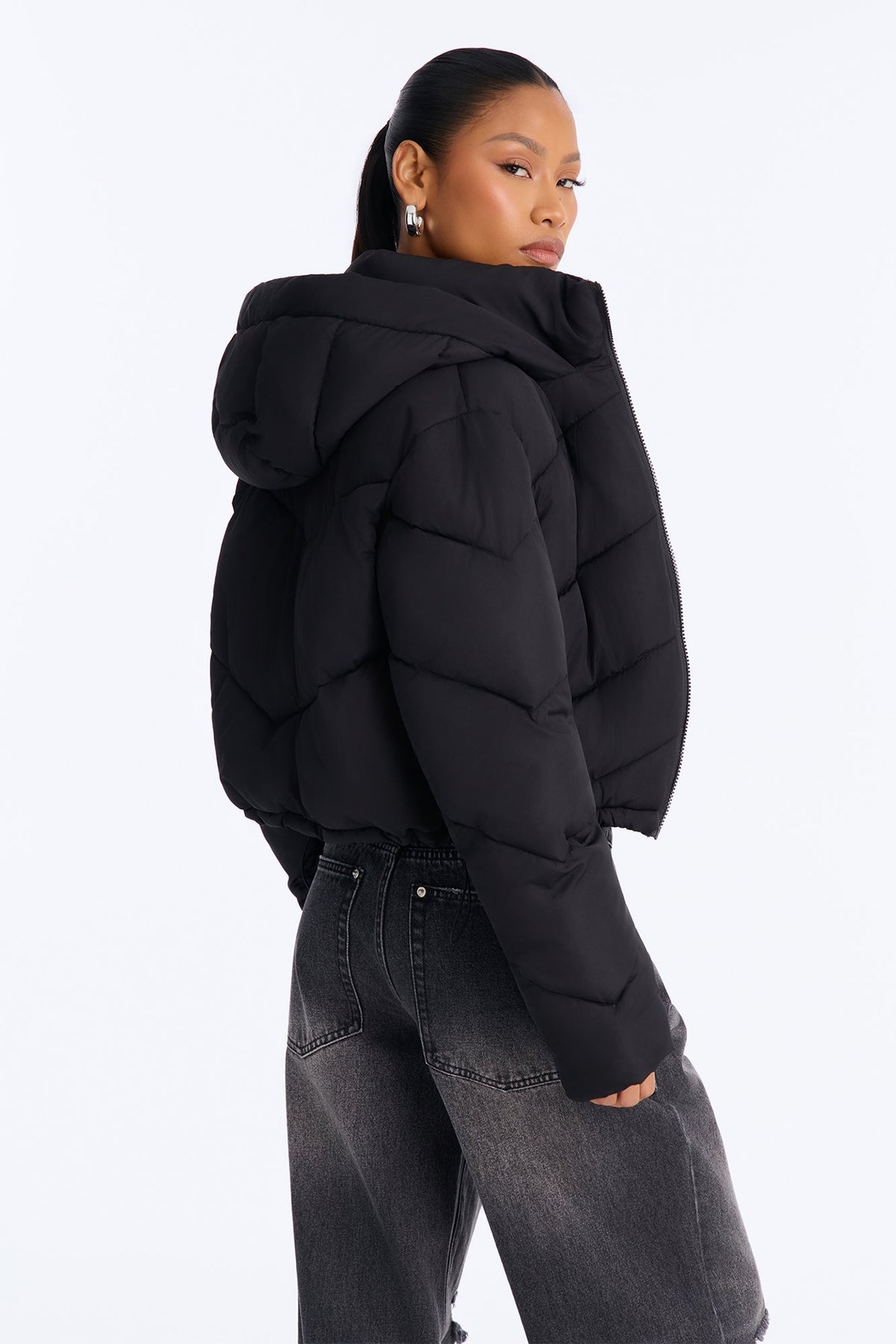 Pippa Cropped Layered Puffer Jacket - Black