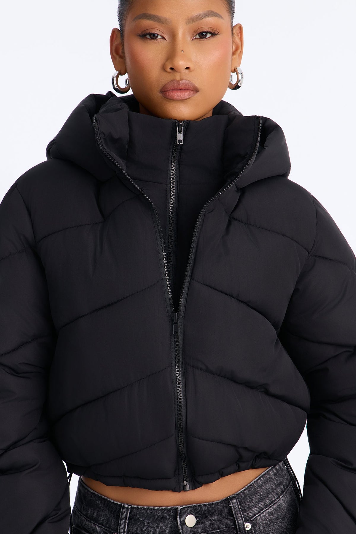 Pippa Cropped Layered Puffer Jacket - Black