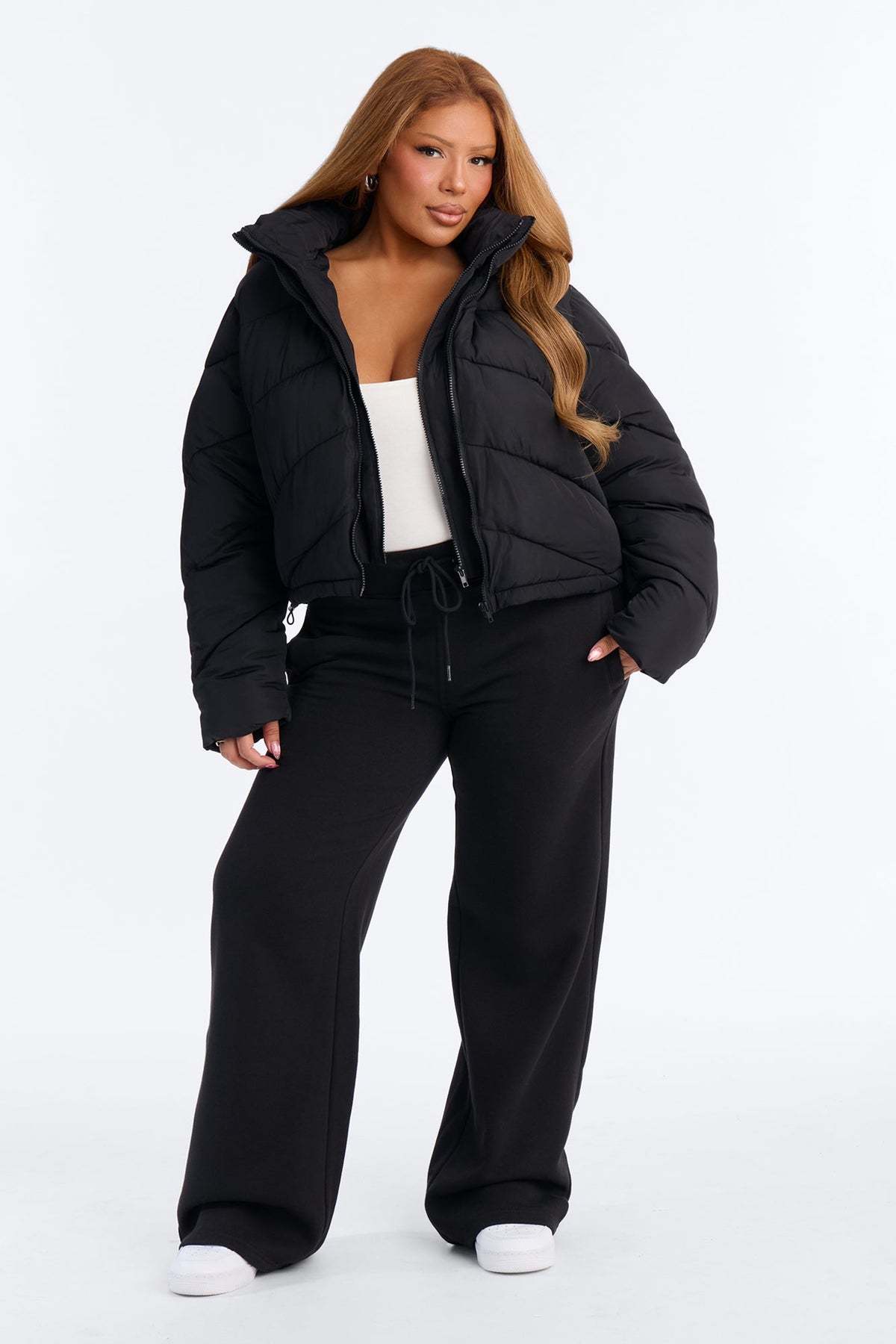 Pippa Cropped Layered Puffer Jacket - Black