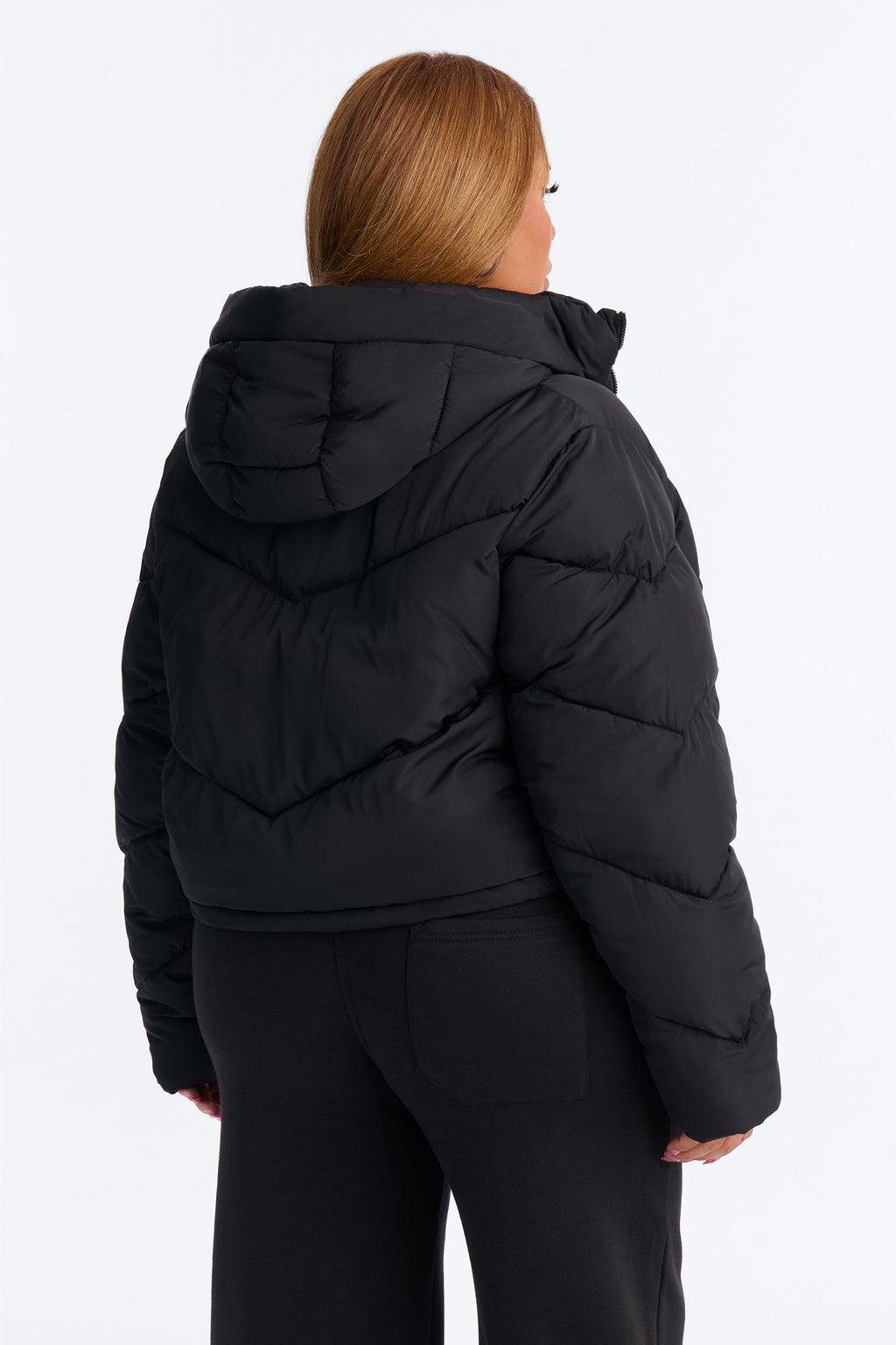 Pippa Cropped Layered Puffer Jacket - Black
