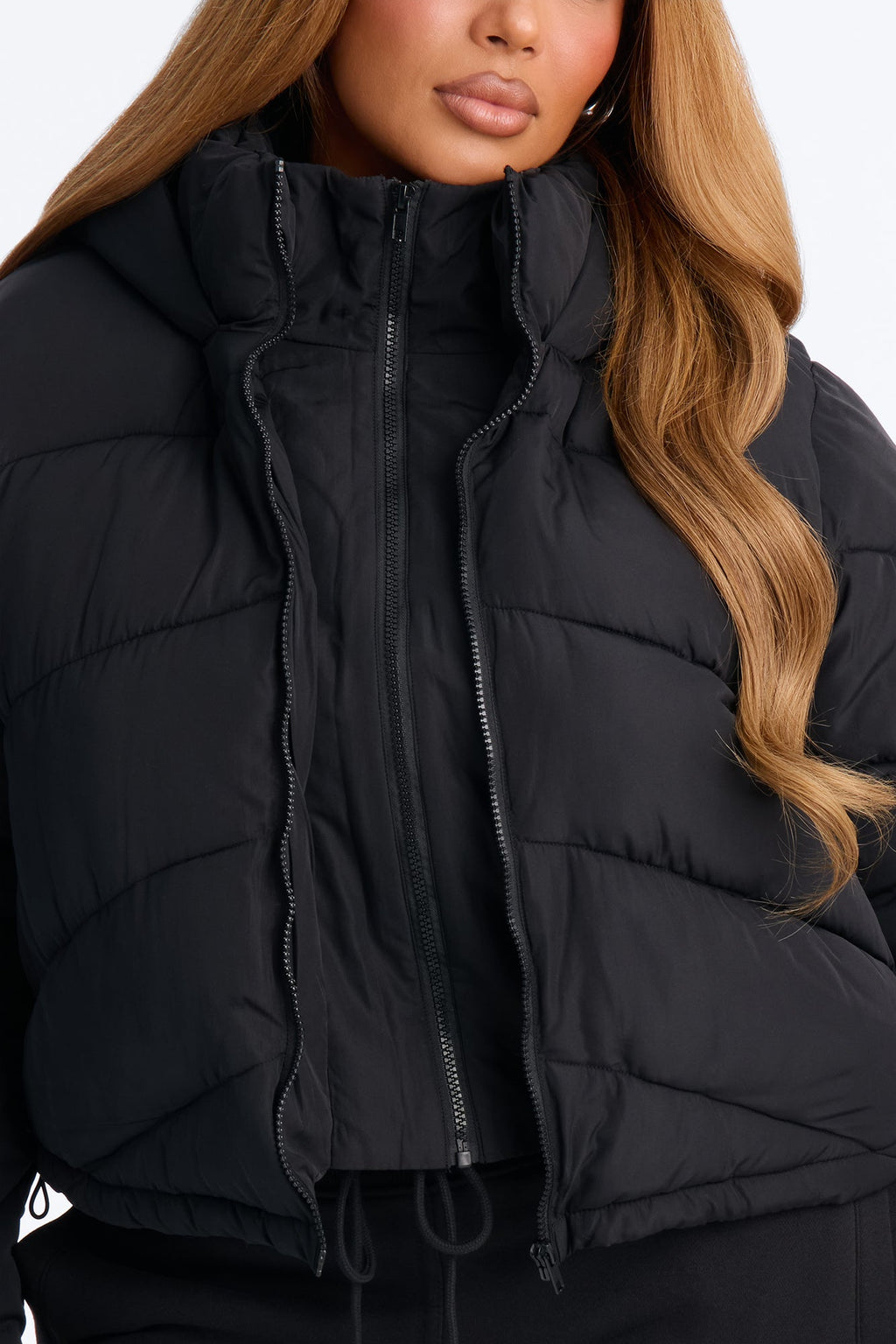 Pippa Cropped Layered Puffer Jacket - Black