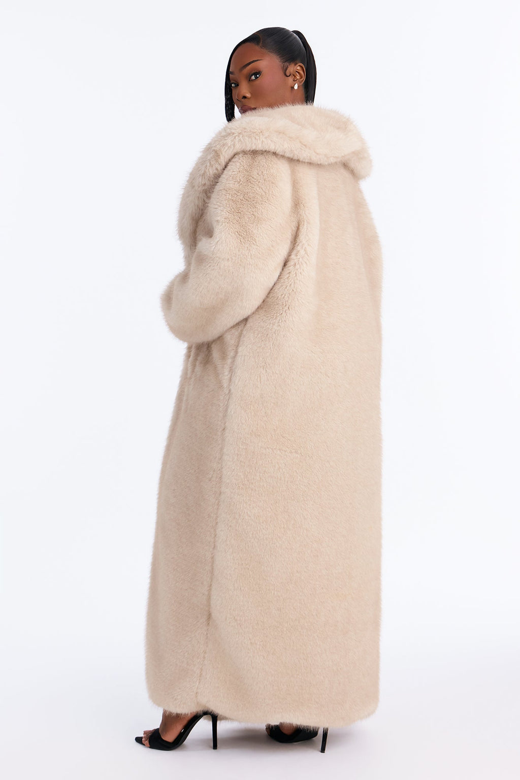 Bella Donna Two Tone Long Faux Fur Coat - Stone