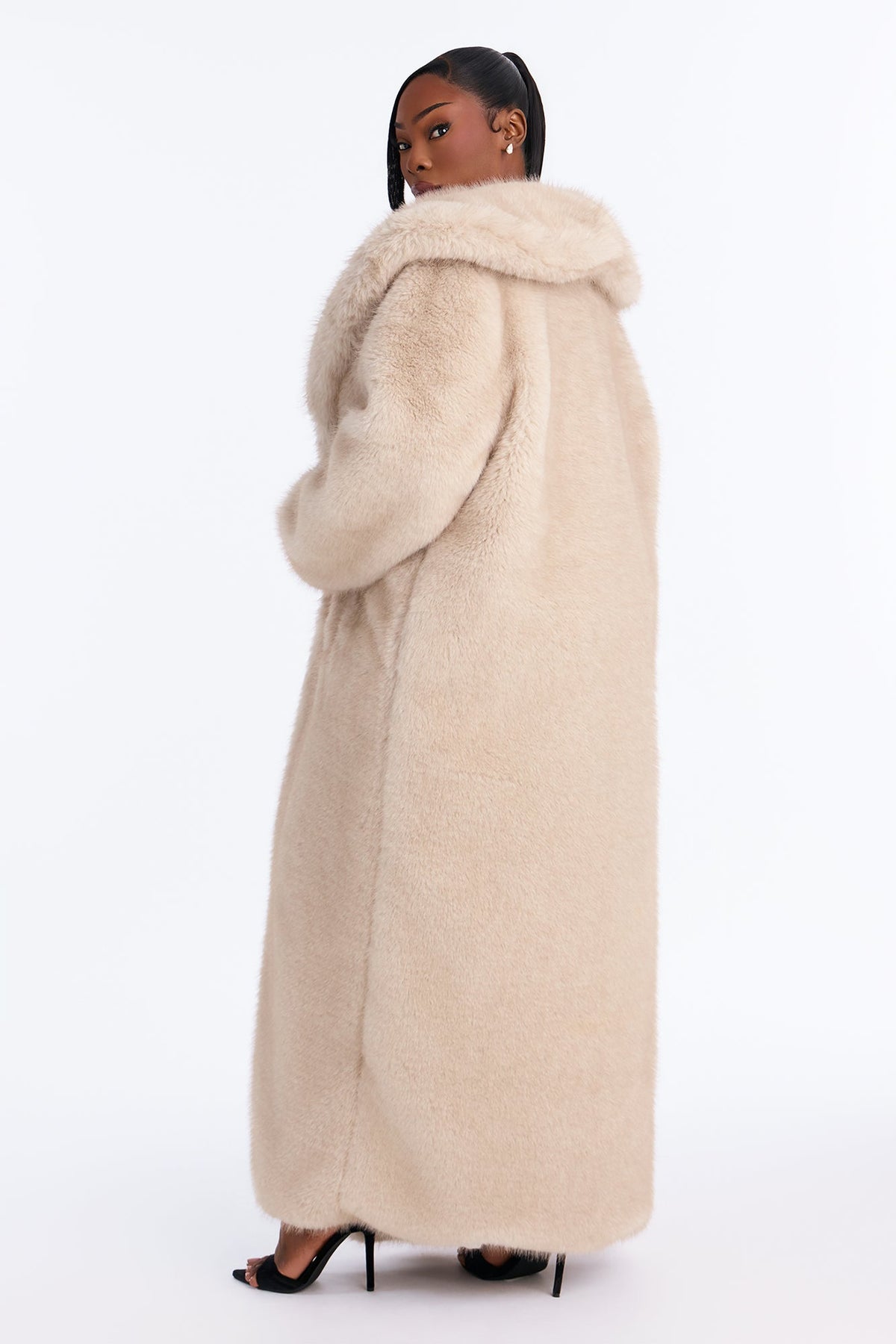 Bella Donna Two Tone Long Faux Fur Coat - Stone