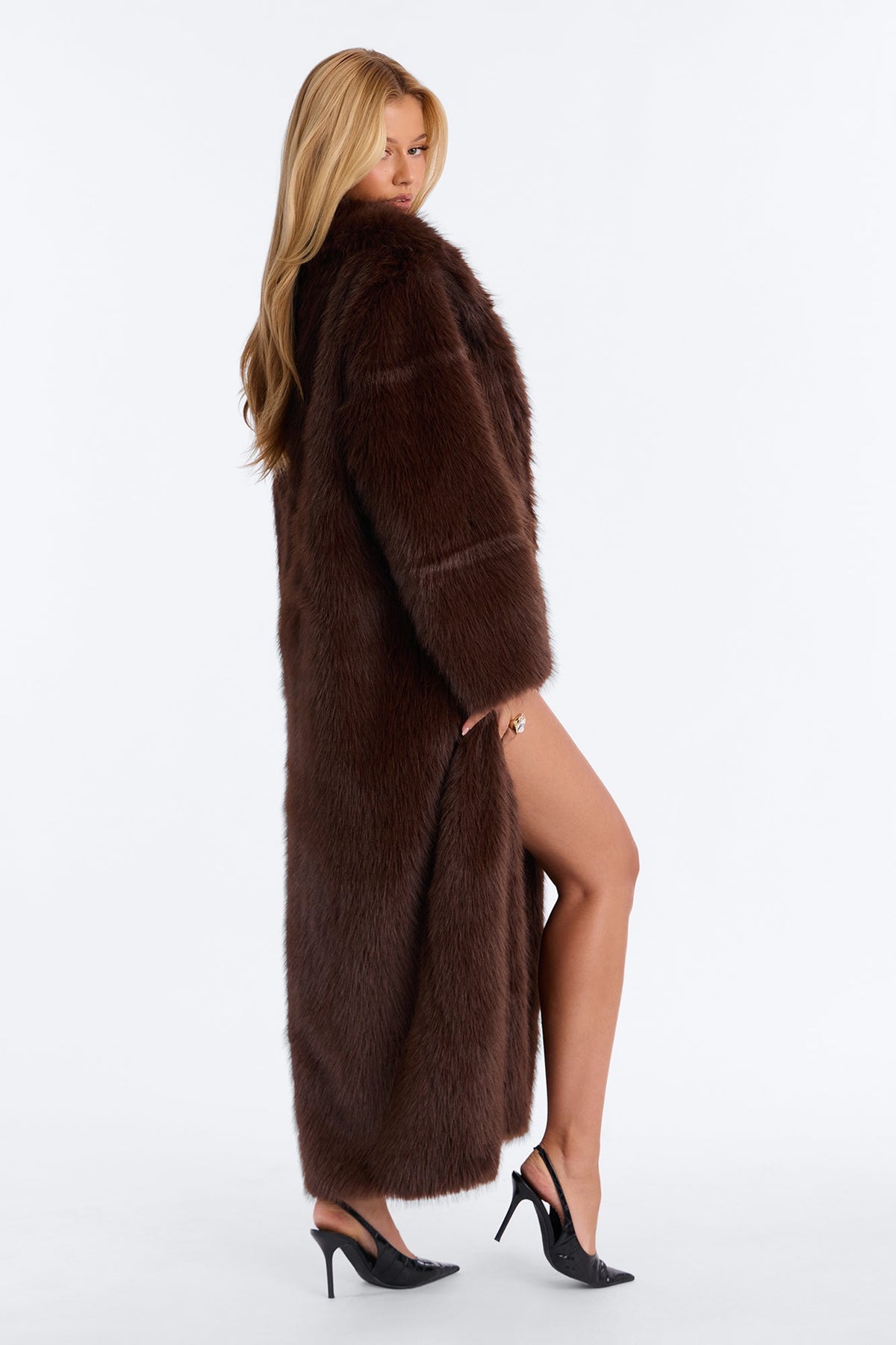 Couture Dreams Long Faux Fur Coat - Chocolate