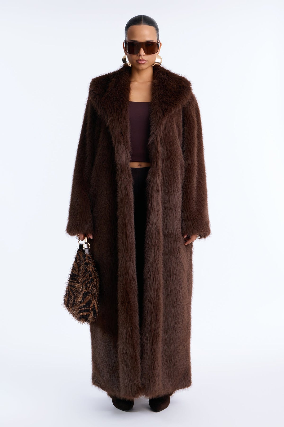 Couture Dreams Long Faux Fur Coat - Chocolate