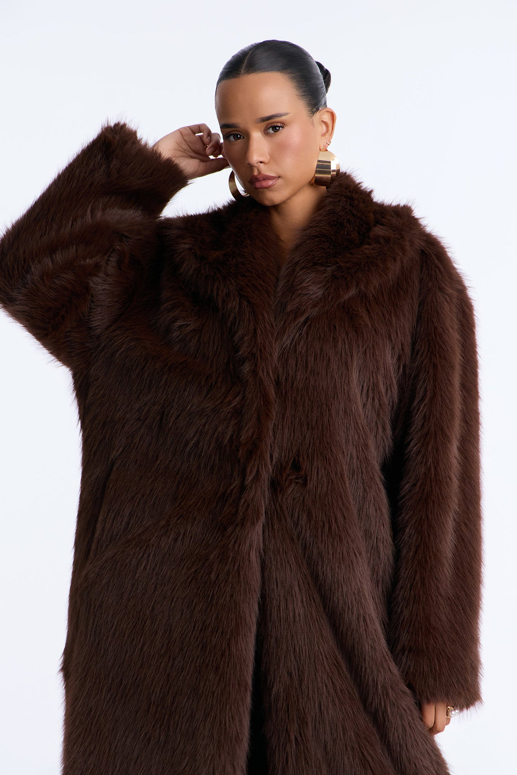 Couture Dreams Long Faux Fur Coat - Chocolate