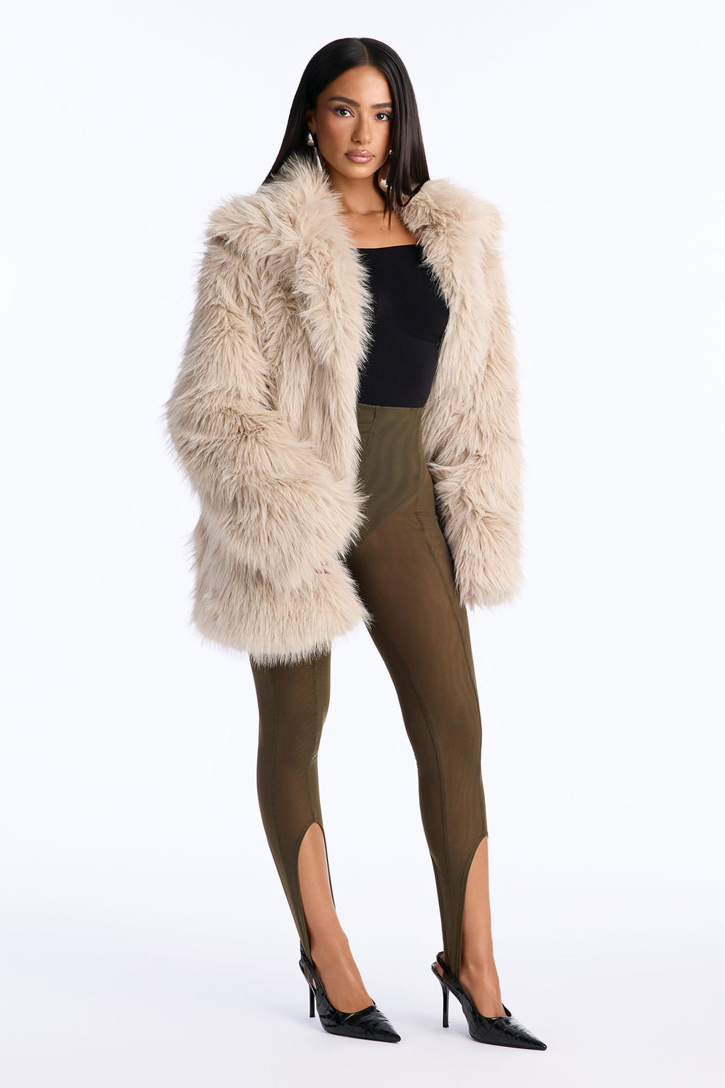 Aubrey Funnel Neck Faux Fur Coat - Ivory