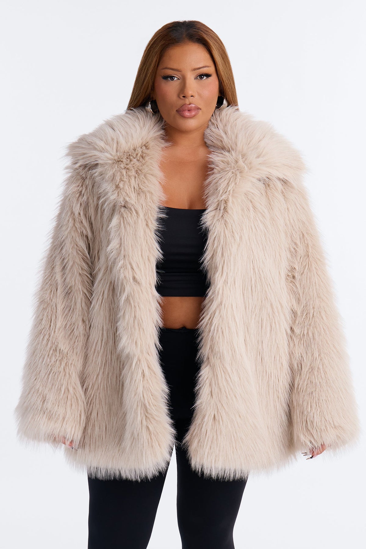 Aubrey Funnel Neck Faux Fur Coat - Ivory