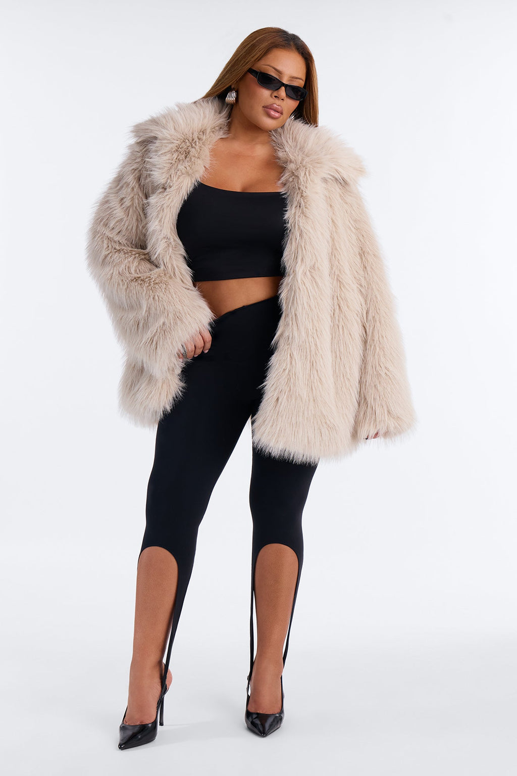 Aubrey Funnel Neck Faux Fur Coat - Ivory