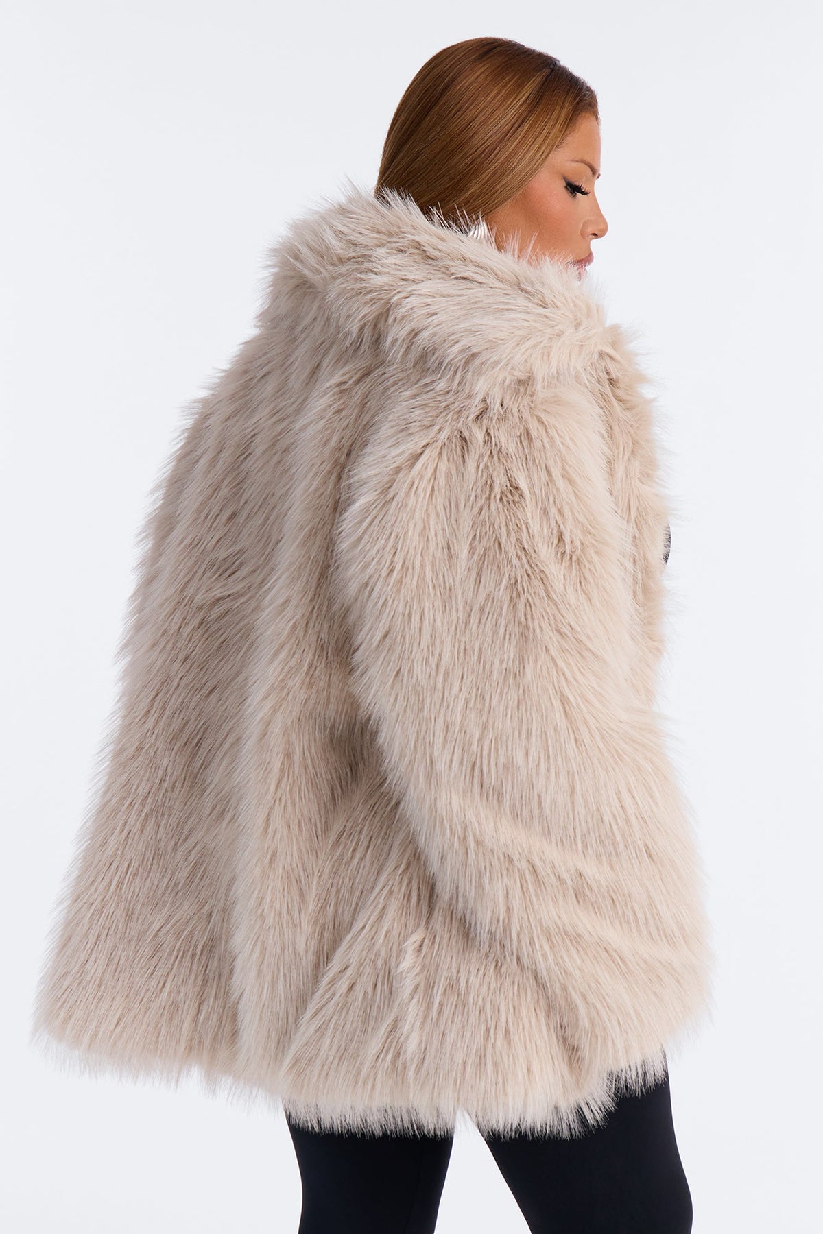 Aubrey Funnel Neck Faux Fur Coat - Ivory