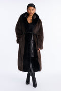 Fur Baby Hooded Tie Waist Coat - Brown