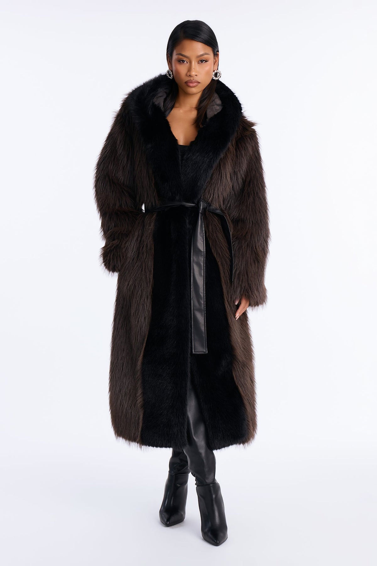 Fur Baby Hooded Tie Waist Coat - Brown