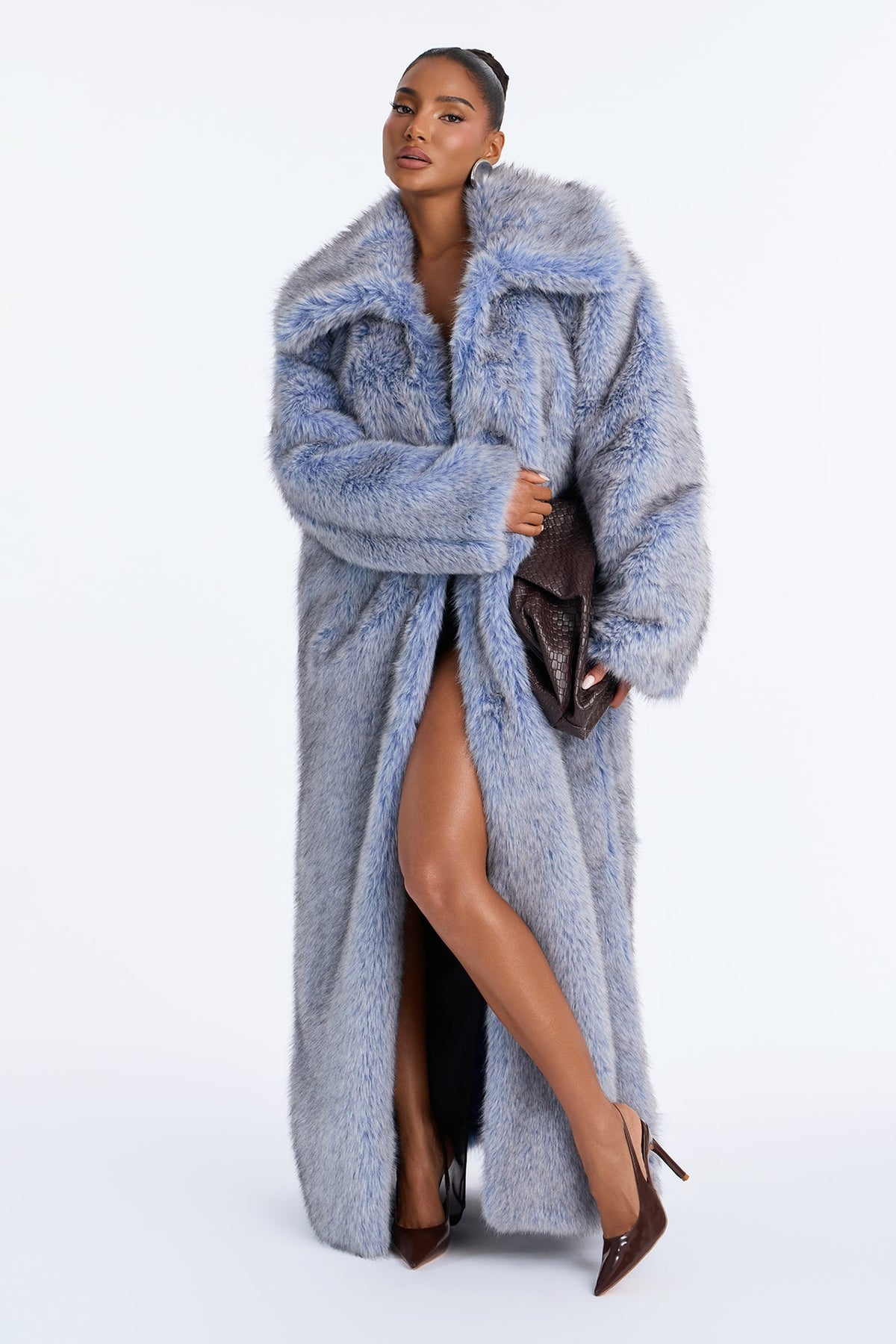 Baby It's Cold Outside Faux Fur Maxi Coat - Blue