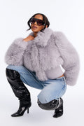 Janice Fitted Waist Faux Fur Bomber Jacket - Grey