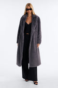 Busy Being Fabulous Faux Fur Belted Maxi Coat - Charcoal