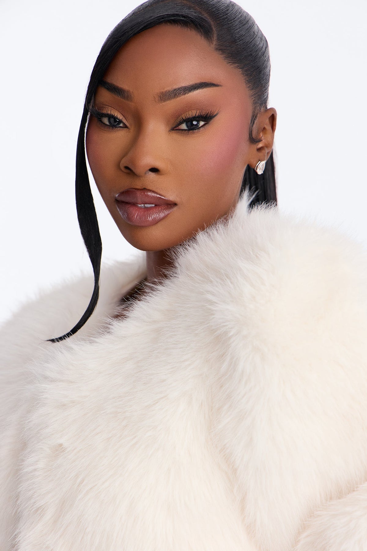 Collen Collarless Faux Fur Quarter Sleeve Cropped Jacket - Cream