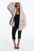 Getting Chilly Faux Fur Cinched Waist Coat - Beige