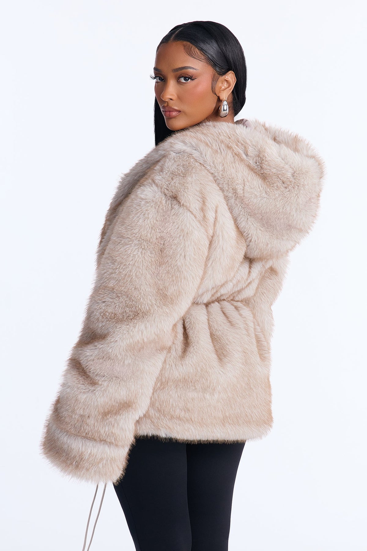 Getting Chilly Faux Fur Cinched Waist Coat - Beige