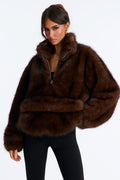 Kualene Faux Fur Oversized Quarter Zip Pullover Coat - Brown