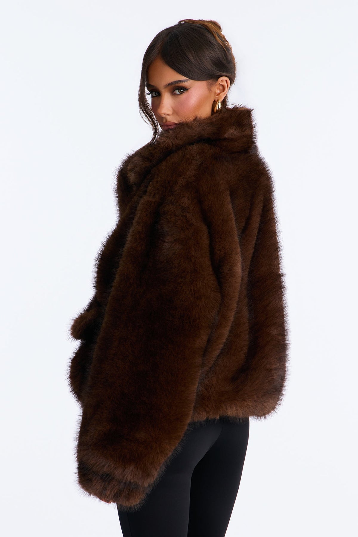 Kualene Faux Fur Oversized Quarter Zip Pullover Coat - Brown
