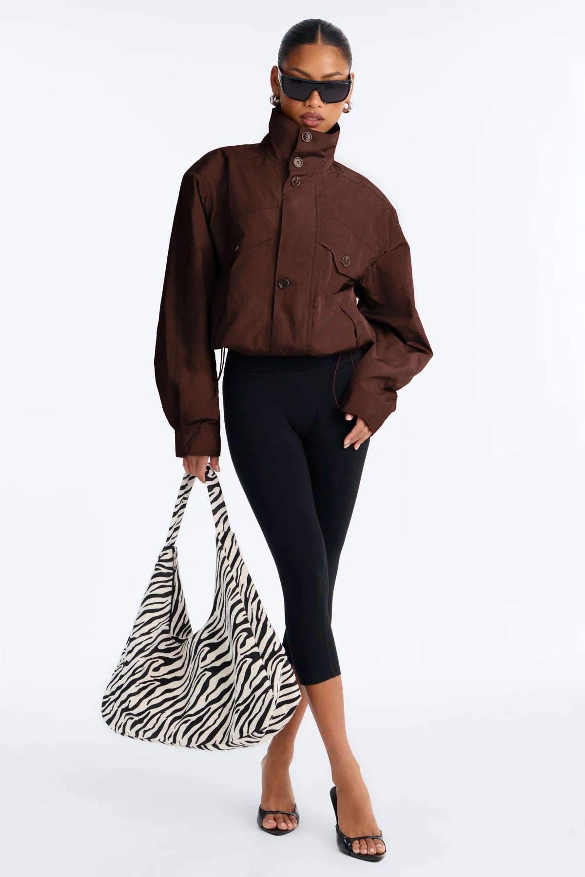 Pretty Chill Funnel Neck Windbreaker - Chocolate