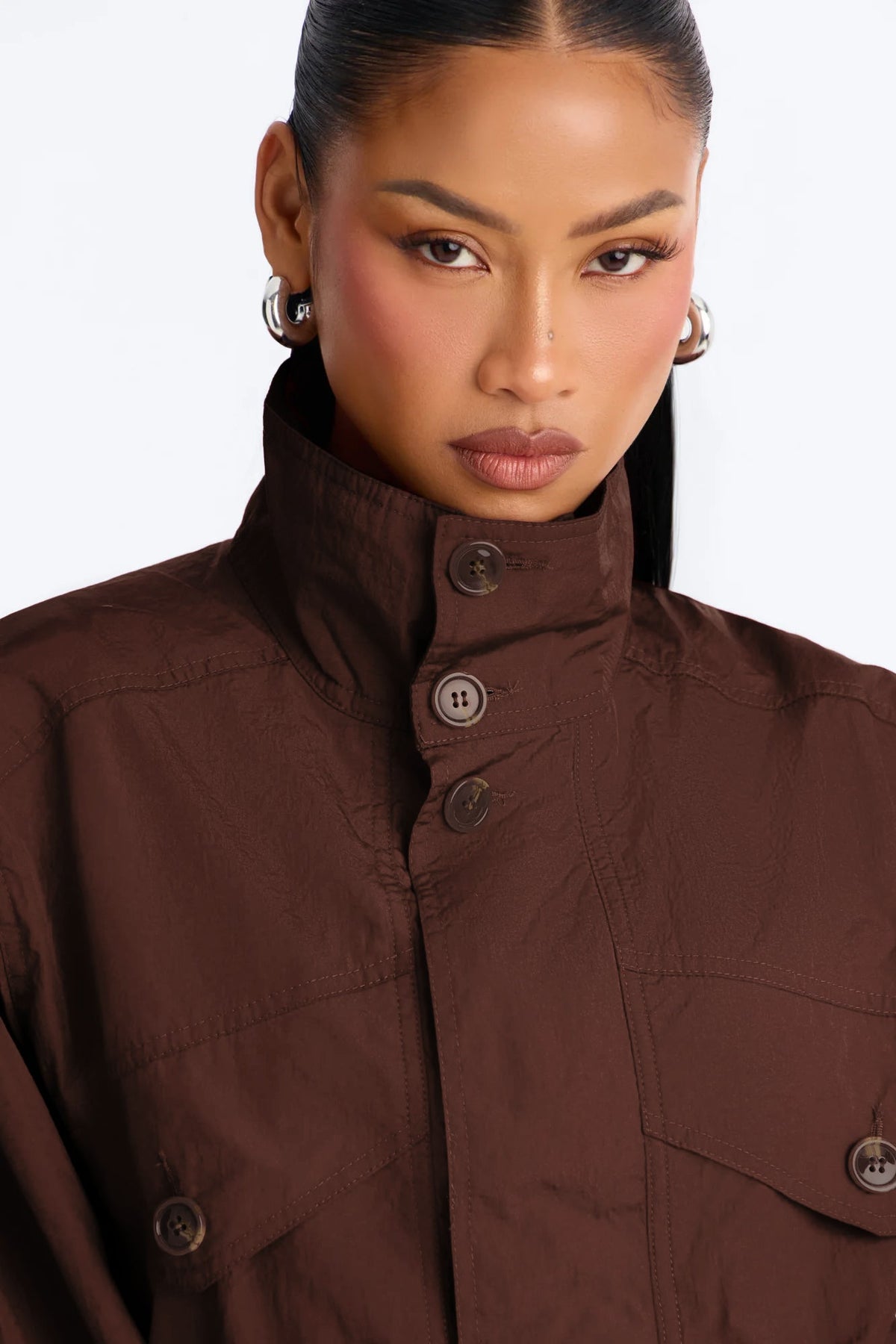 Pretty Chill Funnel Neck Windbreaker - Chocolate
