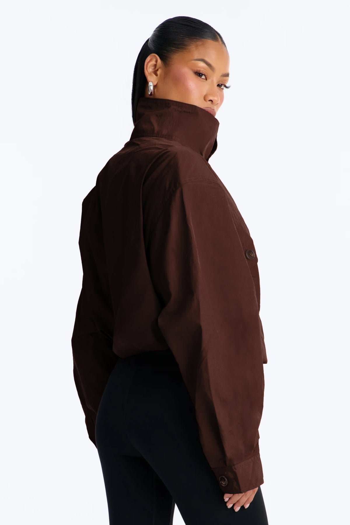 Pretty Chill Funnel Neck Windbreaker - Chocolate