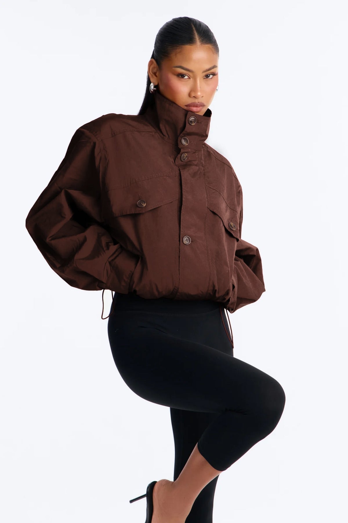 Pretty Chill Funnel Neck Windbreaker - Chocolate