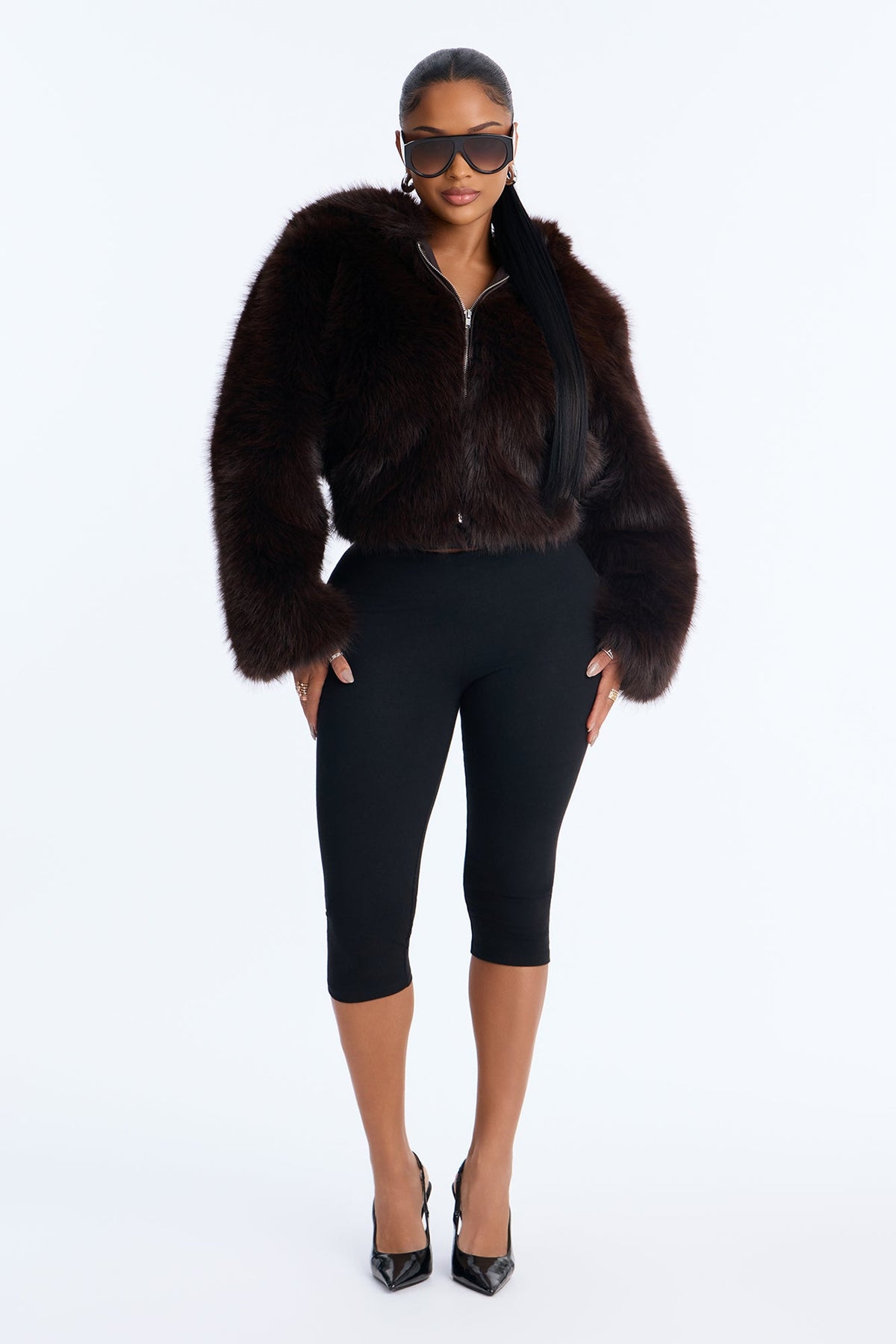 Nightfall Hooded Faux Fur Coat - Chocolate