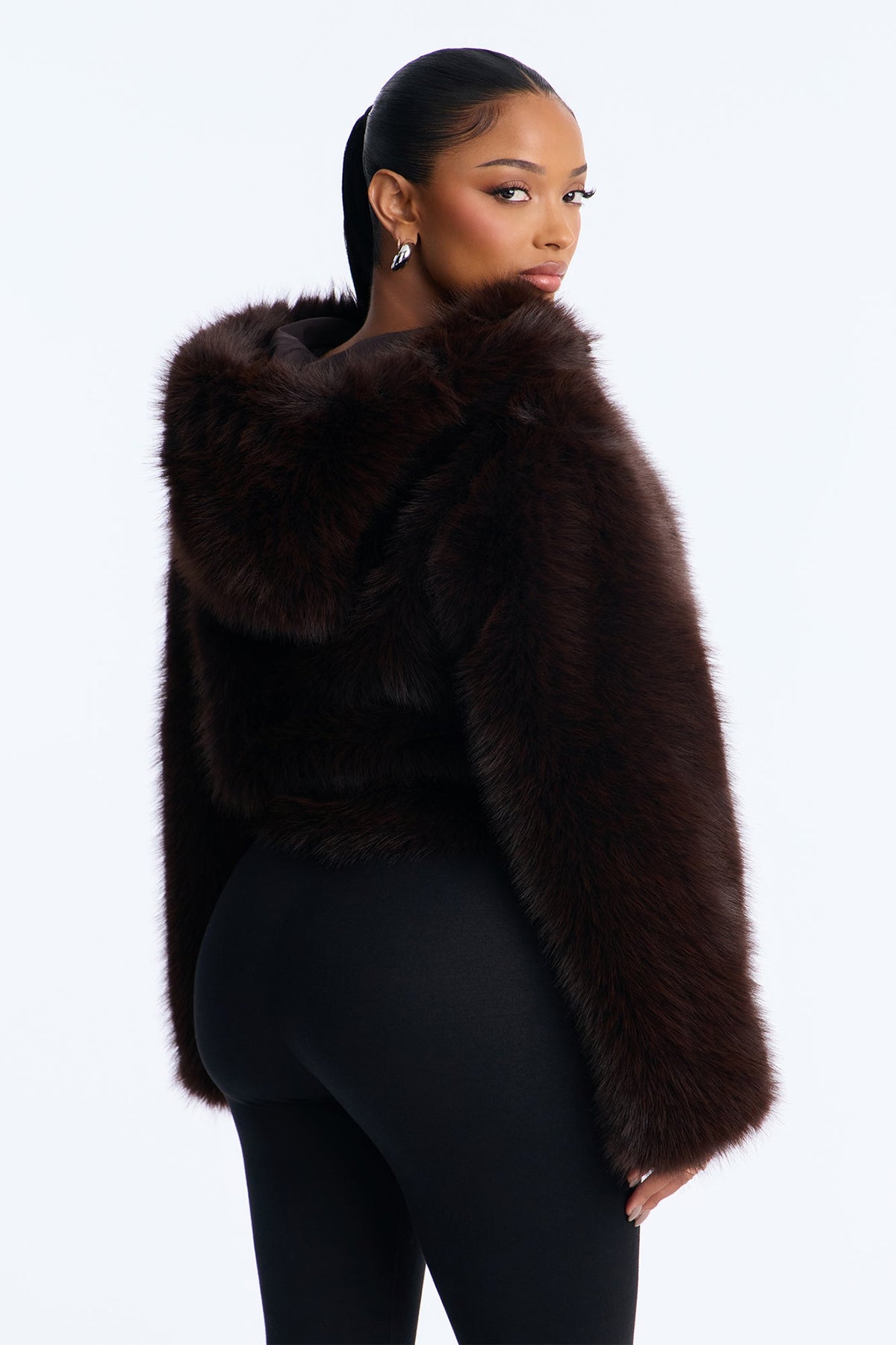 Nightfall Hooded Faux Fur Coat - Chocolate