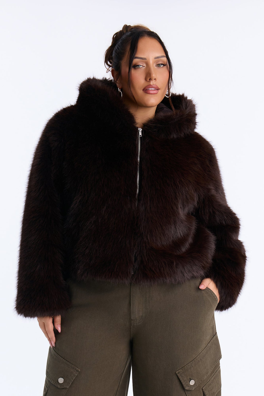 Nightfall Hooded Faux Fur Coat - Chocolate