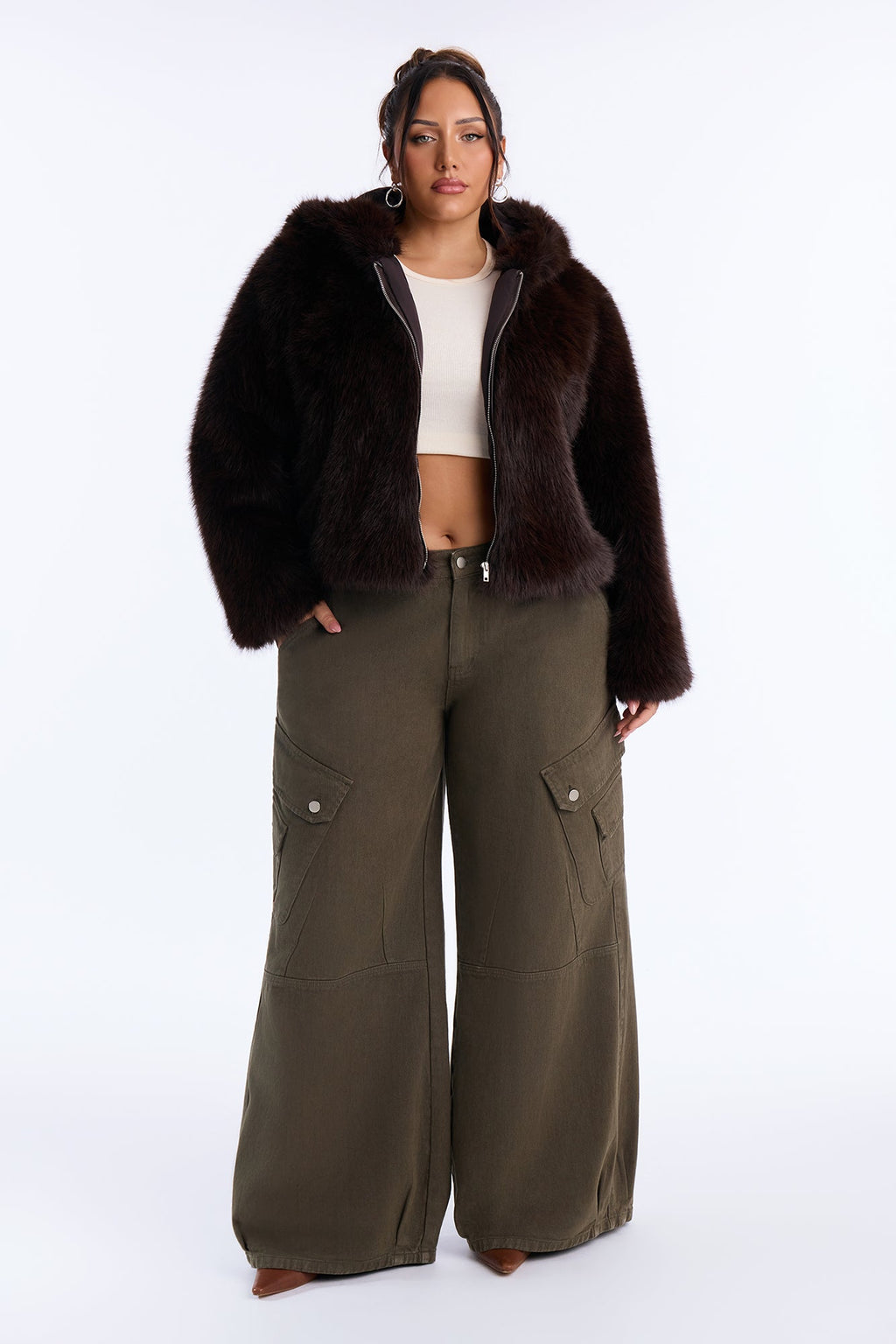 Nightfall Hooded Faux Fur Coat - Chocolate