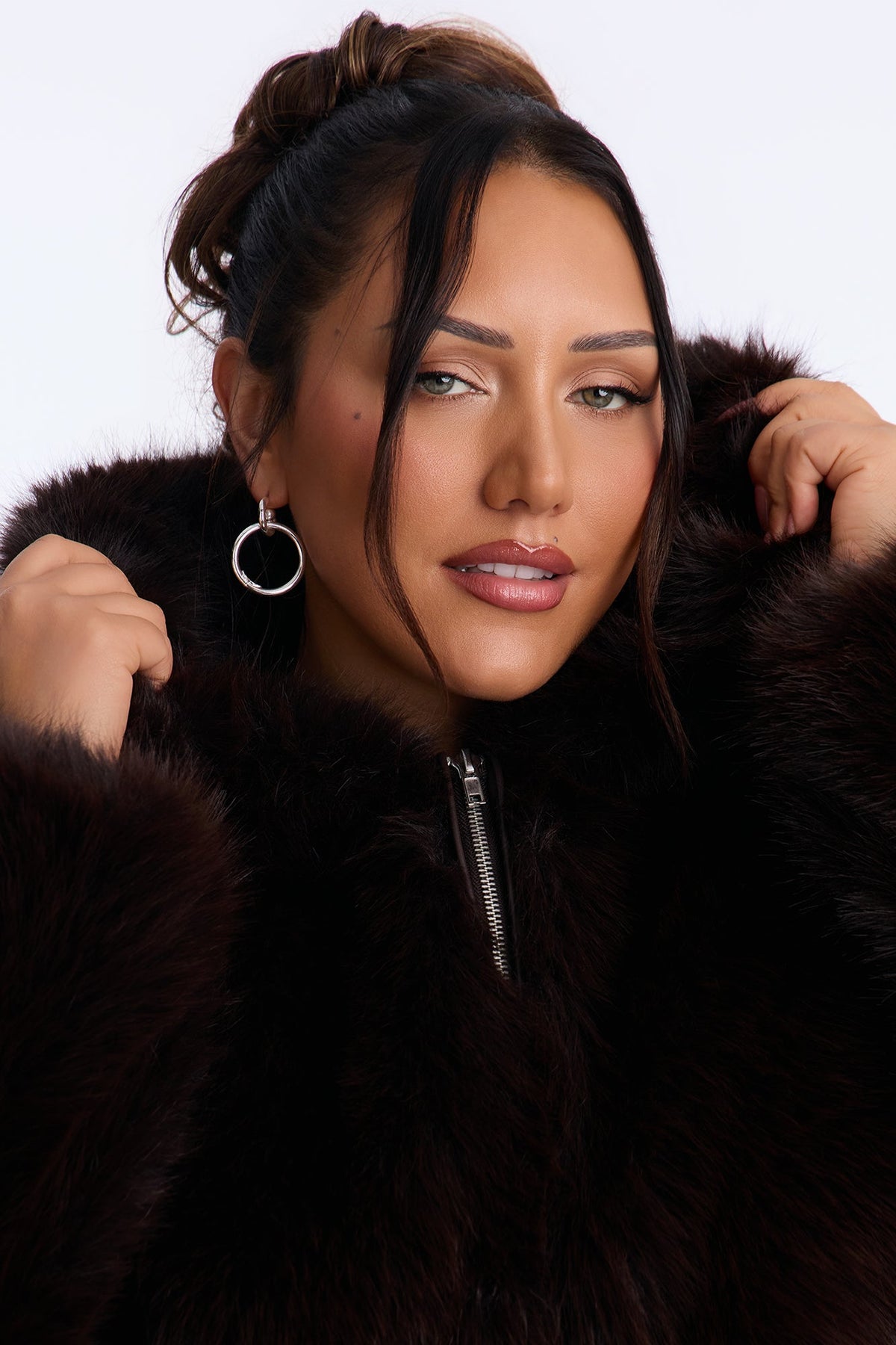 Nightfall Hooded Faux Fur Coat - Chocolate