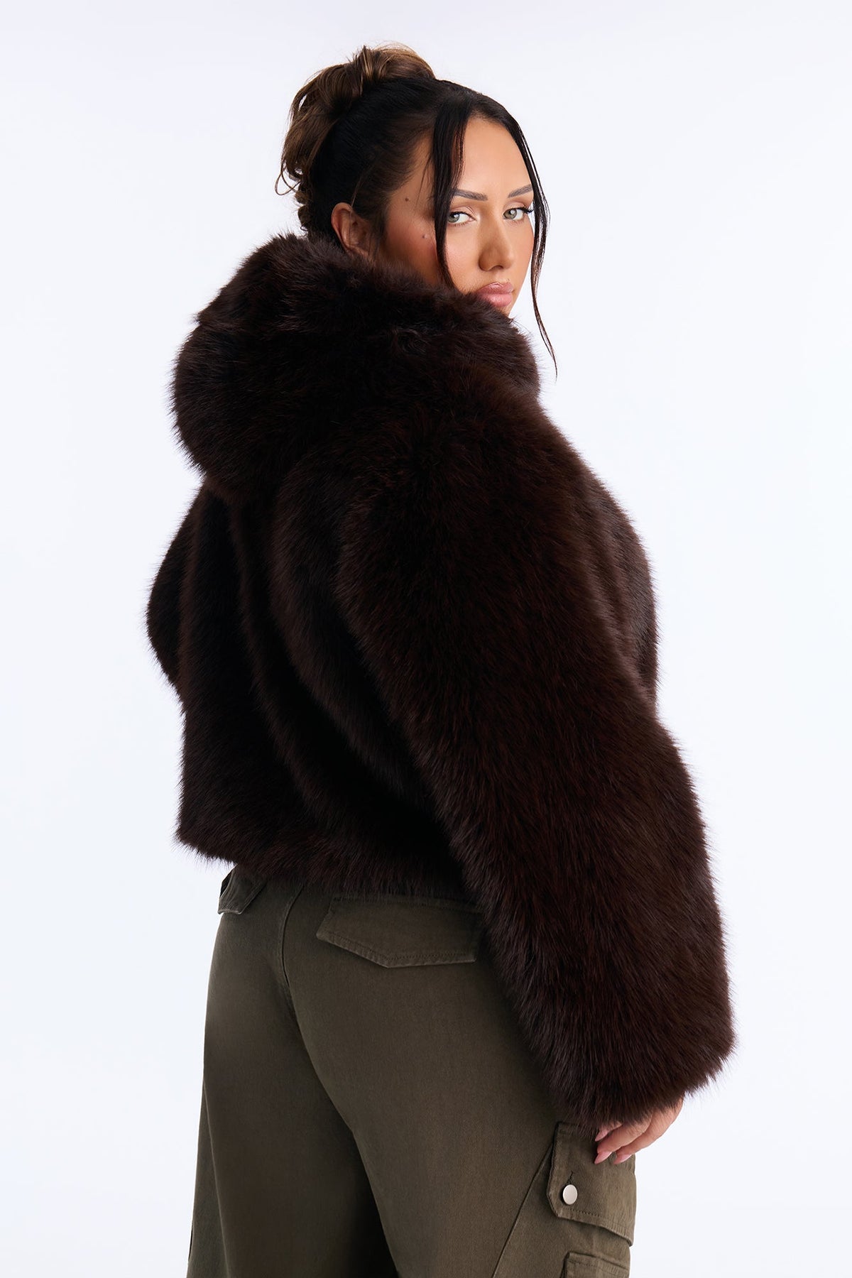 Nightfall Hooded Faux Fur Coat - Chocolate