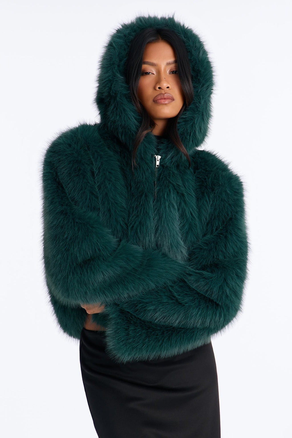 Nightfall Hooded Faux Fur Coat - Jade