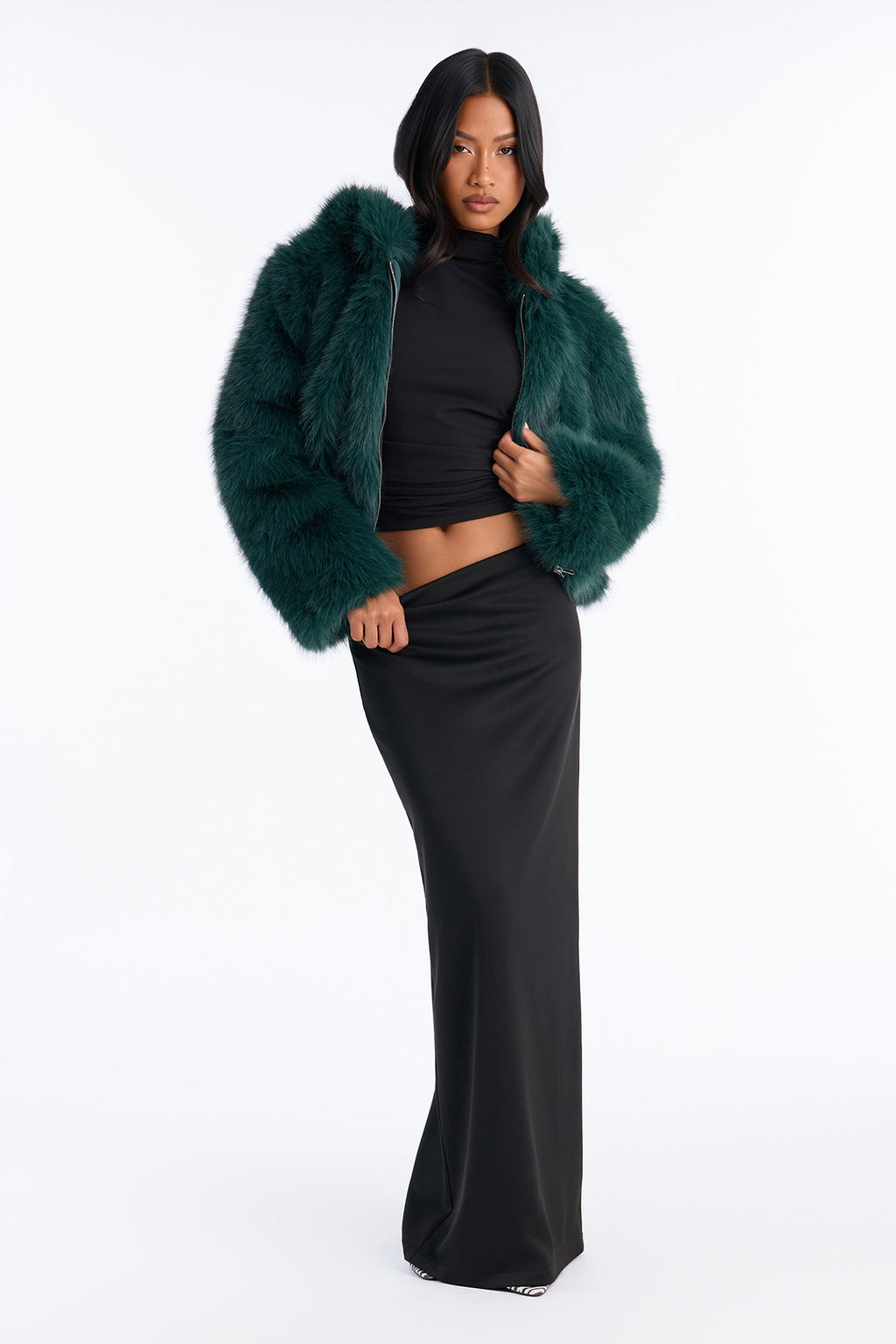 Nightfall Hooded Faux Fur Coat - Jade