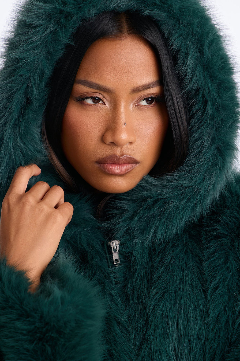 Nightfall Hooded Faux Fur Coat - Jade