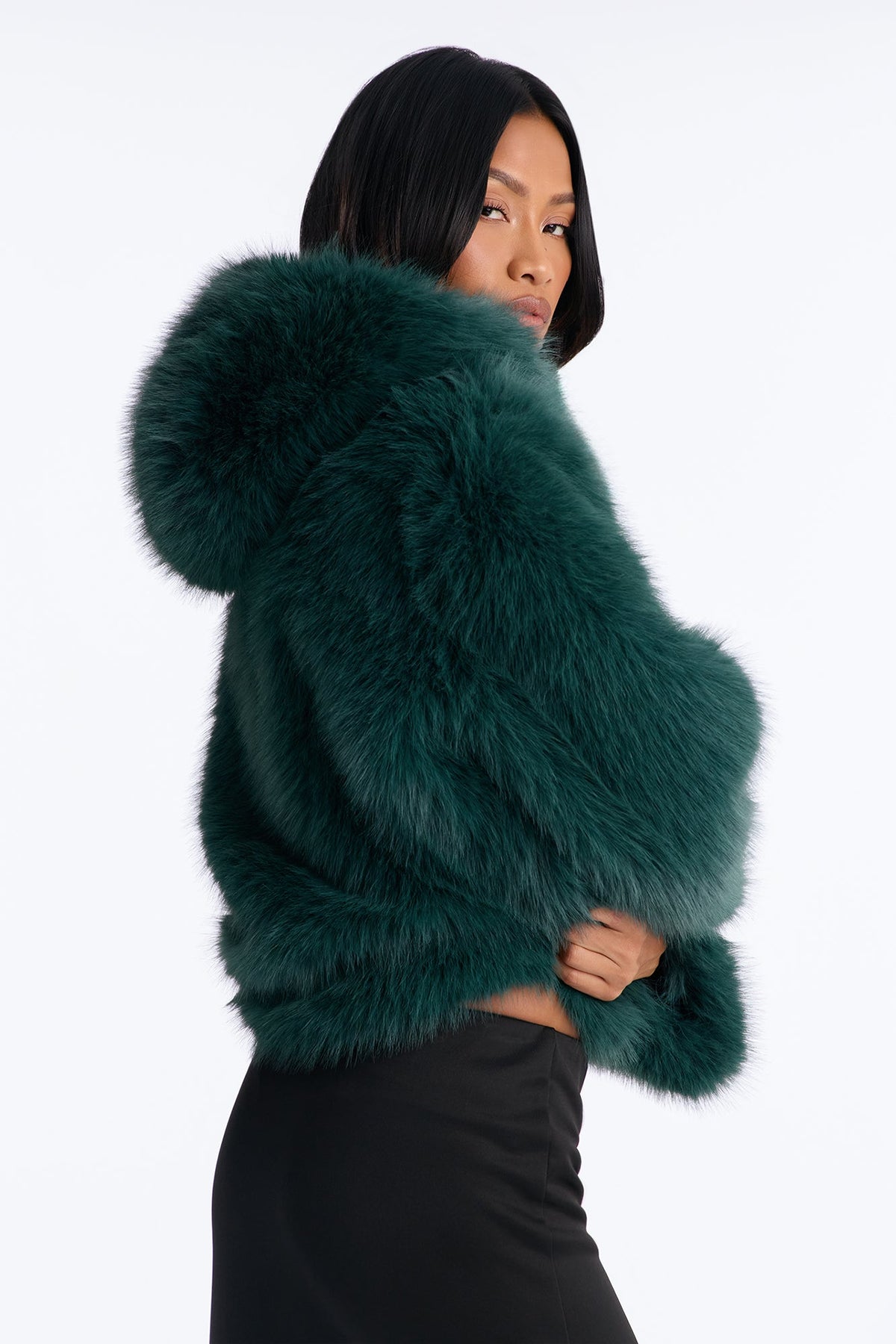 Nightfall Hooded Faux Fur Coat - Jade