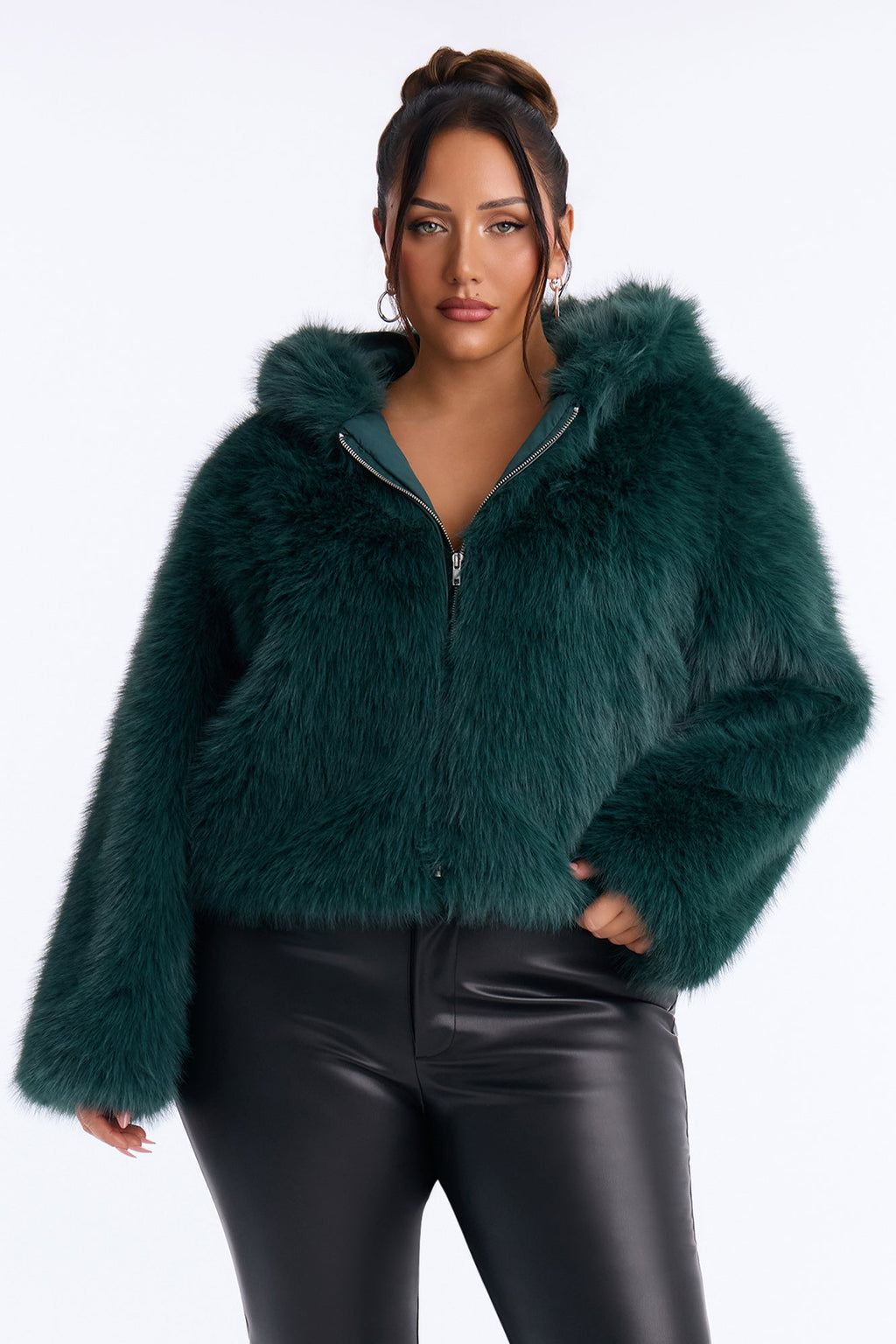 Nightfall Hooded Faux Fur Coat - Jade