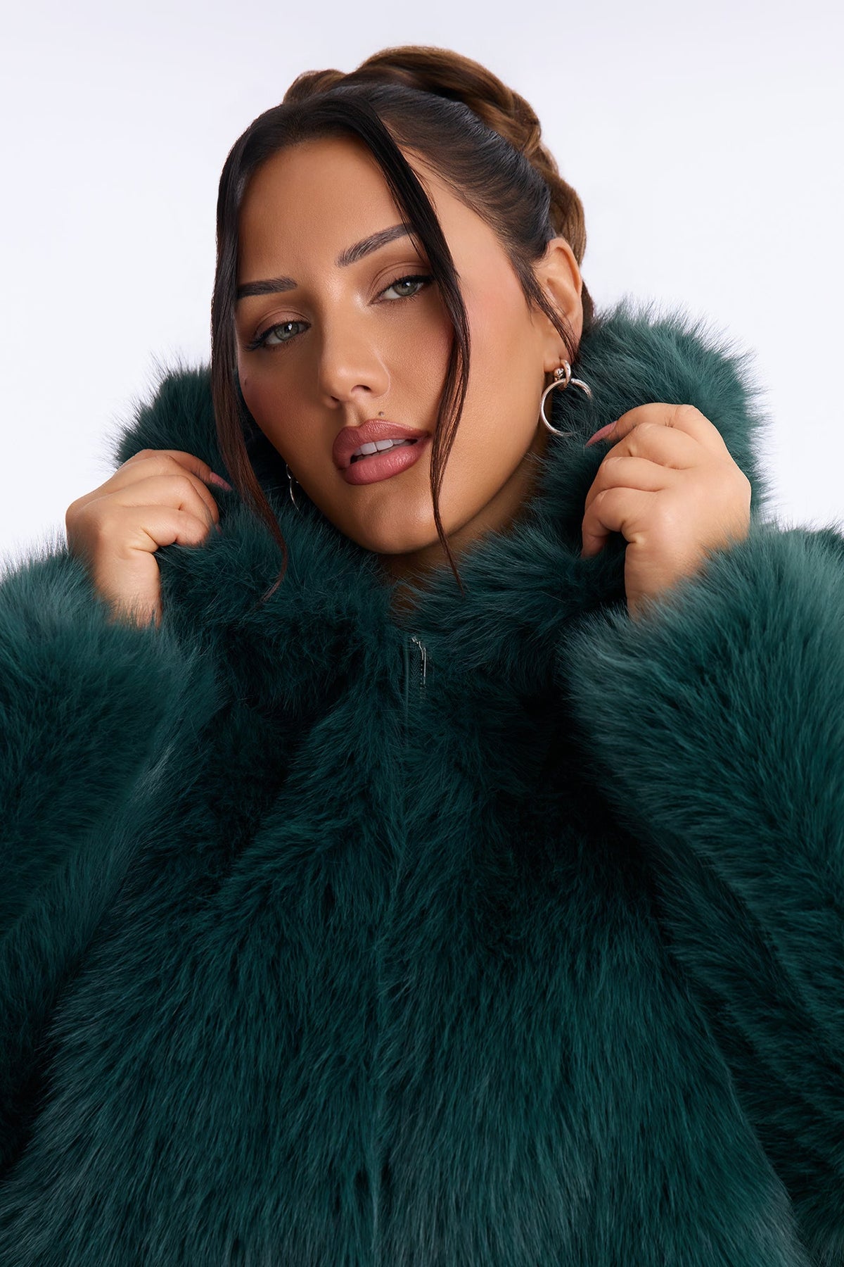 Nightfall Hooded Faux Fur Coat - Jade