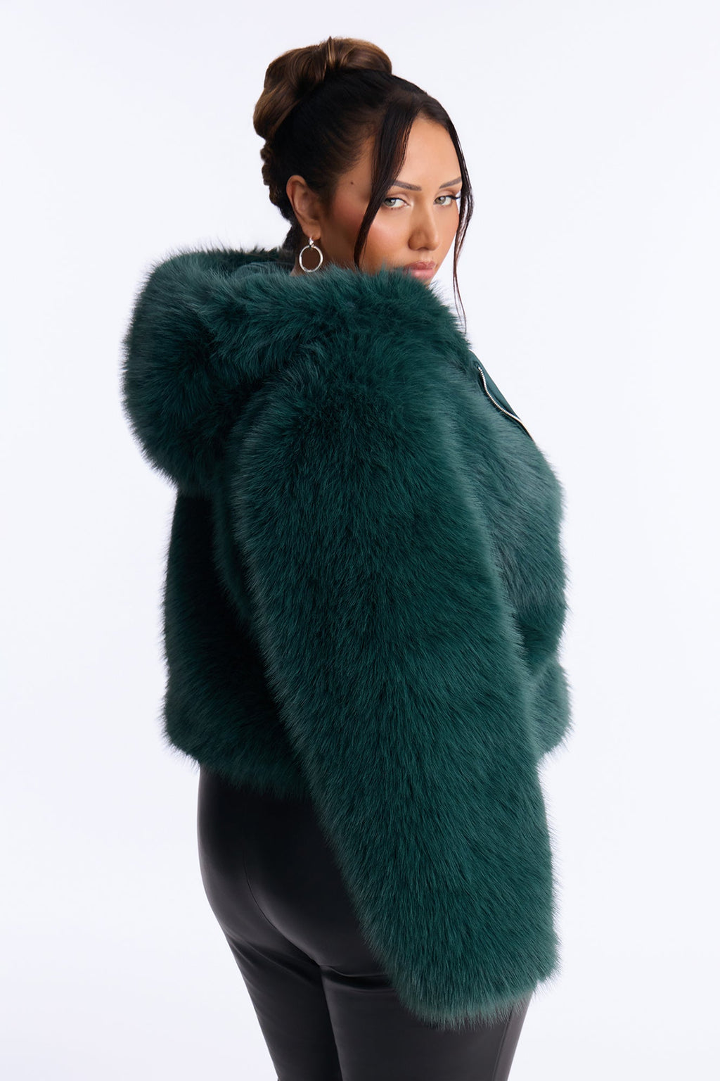 Nightfall Hooded Faux Fur Coat - Jade