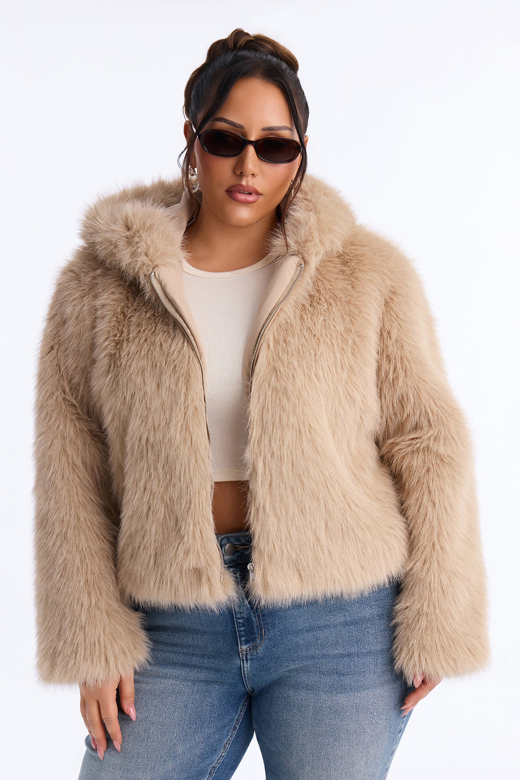 Nightfall Hooded Faux Fur Coat - Taupe
