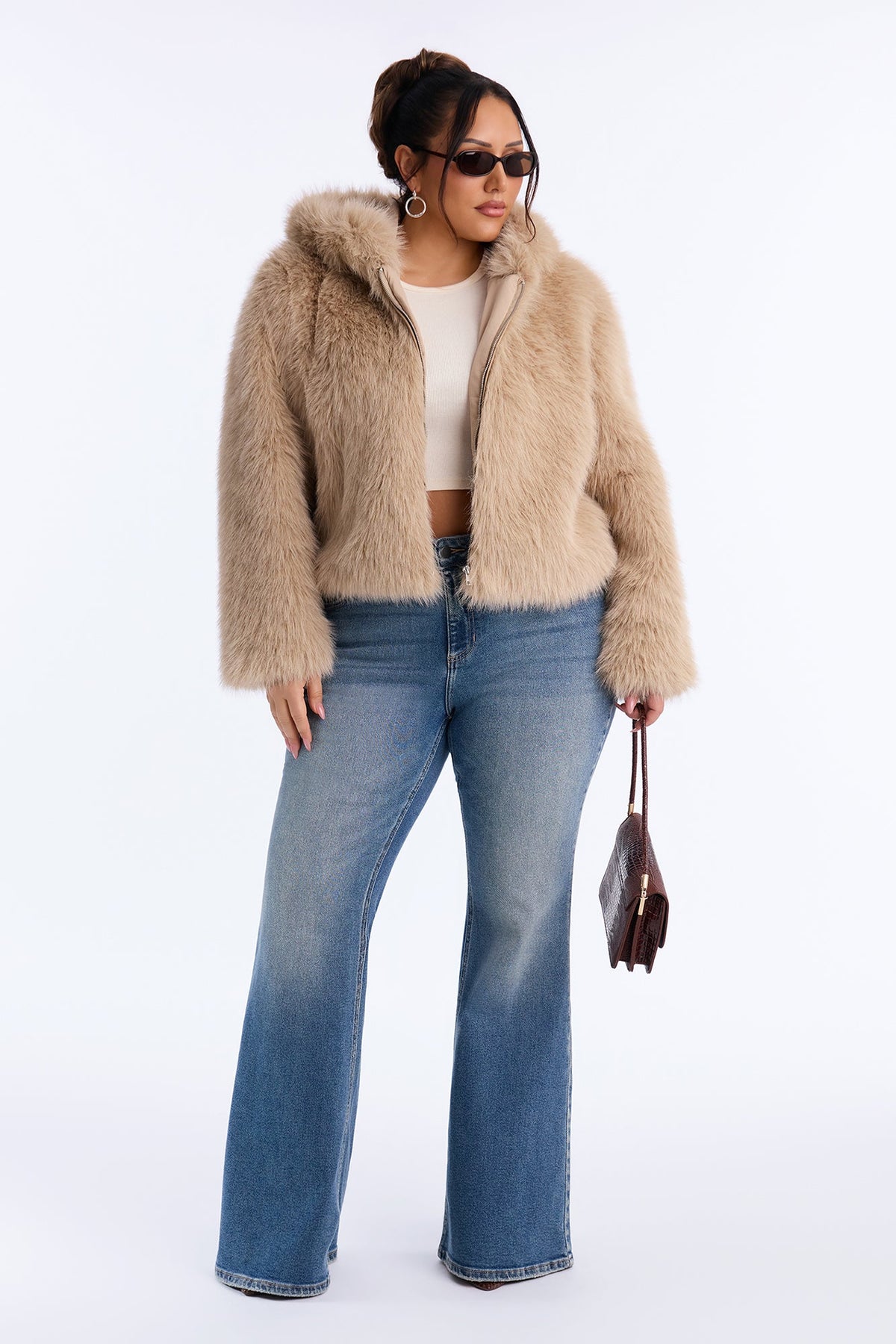 Nightfall Hooded Faux Fur Coat - Taupe