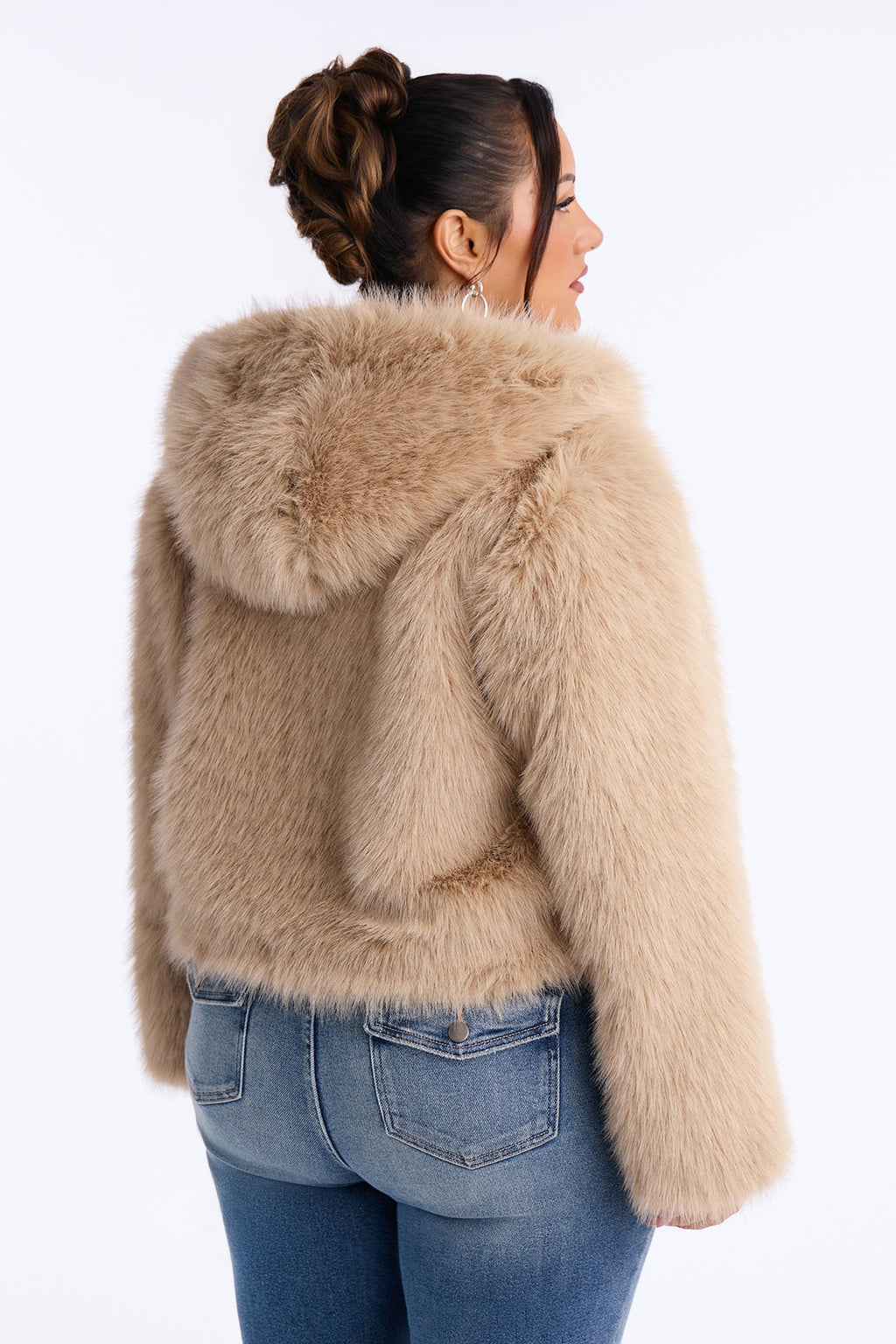 Nightfall Hooded Faux Fur Coat - Taupe