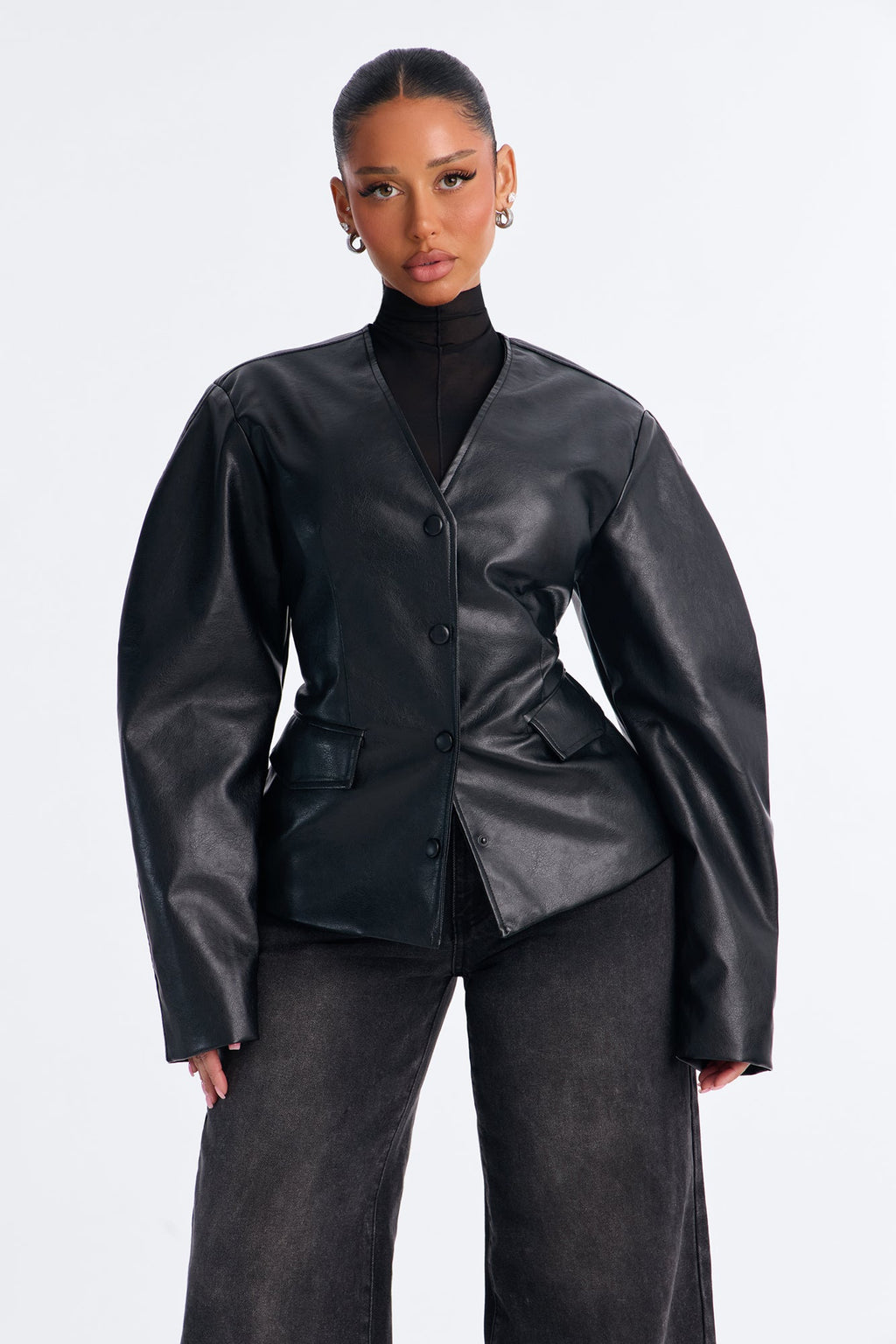 Undercover Faux Leather Barrel Sleeve Jacket - Black