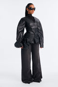 Undercover Faux Leather Barrel Sleeve Jacket - Black