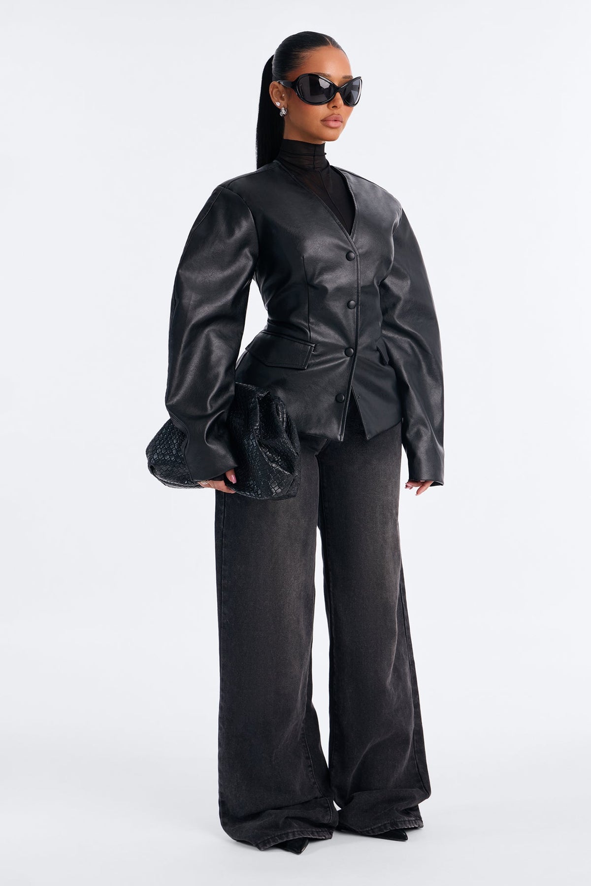 Undercover Faux Leather Barrel Sleeve Jacket - Black