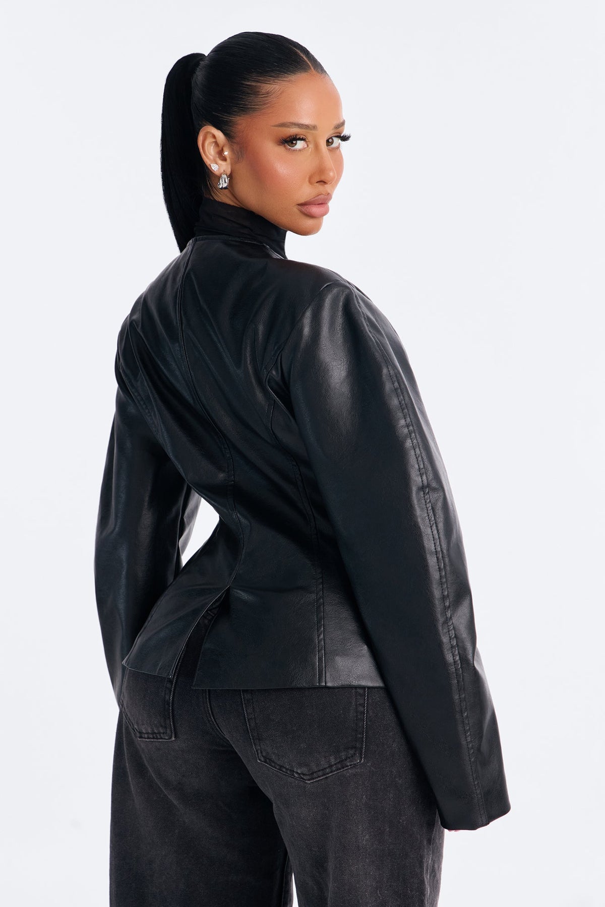 Undercover Faux Leather Barrel Sleeve Jacket - Black
