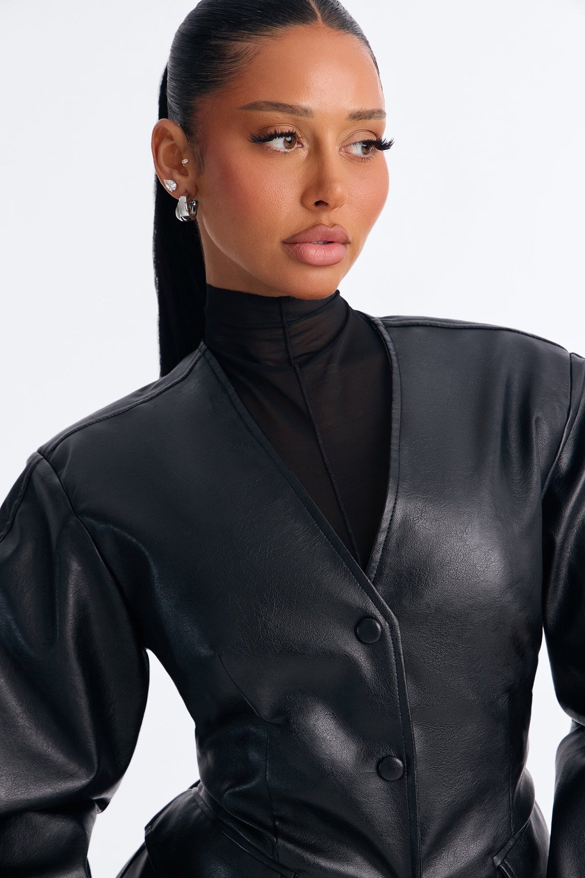 Undercover Faux Leather Barrel Sleeve Jacket - Black